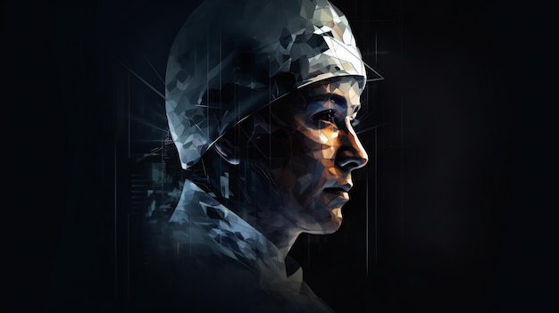 Digital composite of man in military helmet against black background with binary code