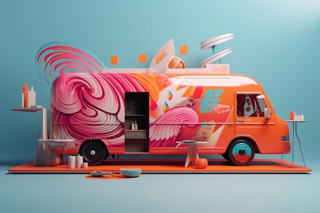 Photo a digital concept of a chicken wings food truck with vibrant designs