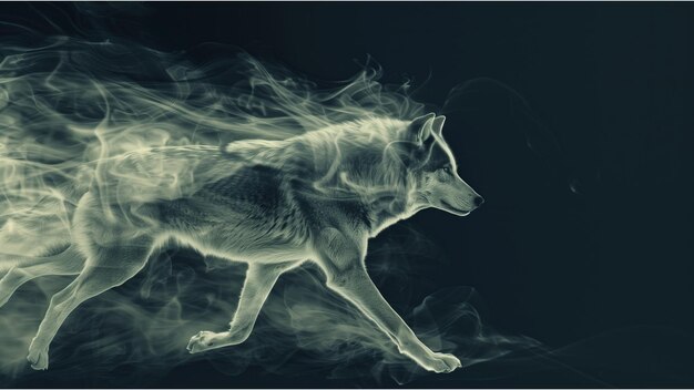 Photo a digital creation of a majestic ethereal wolf formed entirely from swirling mist