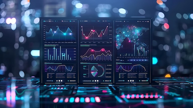 Photo digital dashboard with graphs and data