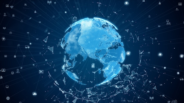 Digital data network connections with icon and global communication. 5g high-speed connection data analysis