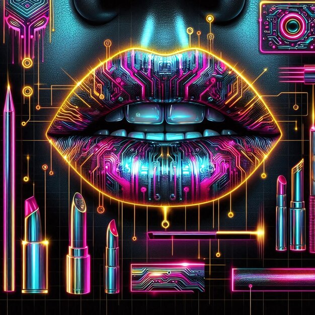 Digital Desire Cyberpunk Lips with Circuitry