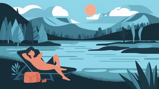 Photo digital detox inspiration a serene landscape with a person relaxing by a lake