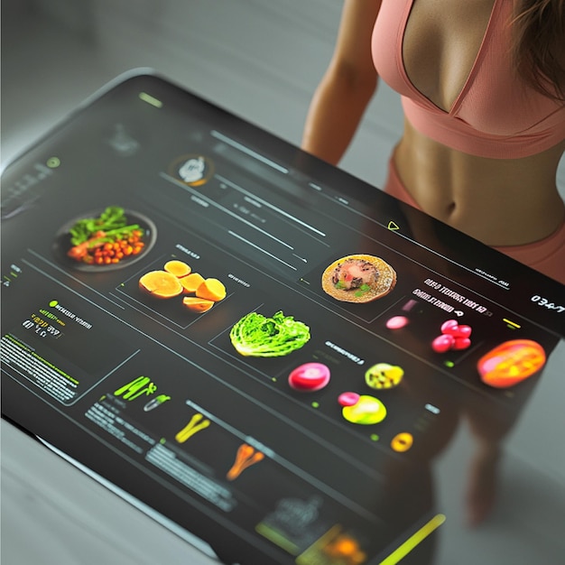 Photo a digital display of dietary recommendations and fitness plans tailored to womens health needs