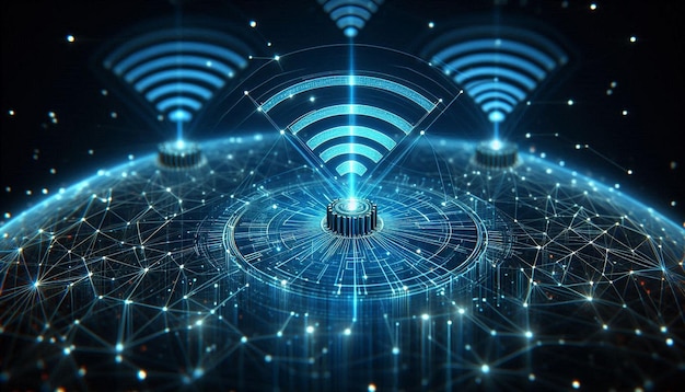 A digital display of a network that shows a hand pointing at a network