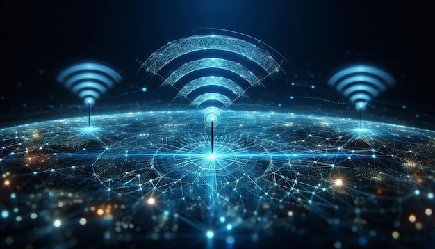 Photo a digital display of a network that shows a hand pointing at a network