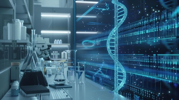 A Digital DNA Helix Displayed in a Laboratory Setting