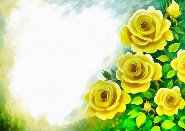 Digital drawing of nature floral background with beautiful flowers in painting on paper style