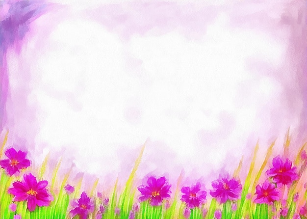 Digital drawing of nature floral background with beautiful flowers in painting on paper style