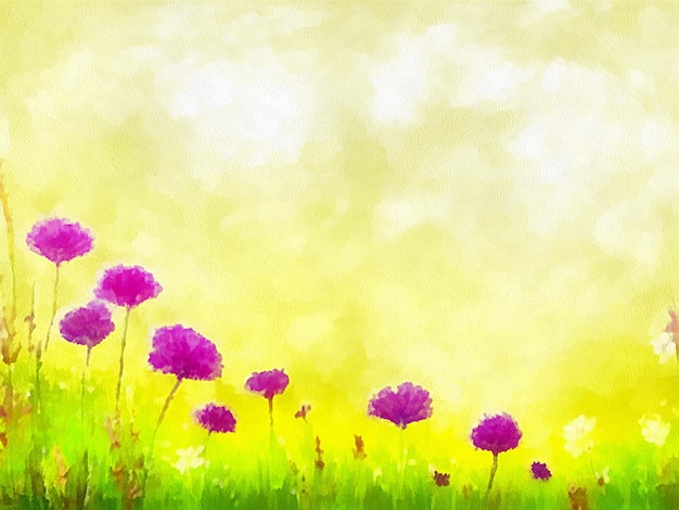 Digital drawing of nature floral background with beautiful flowers painting on paper style