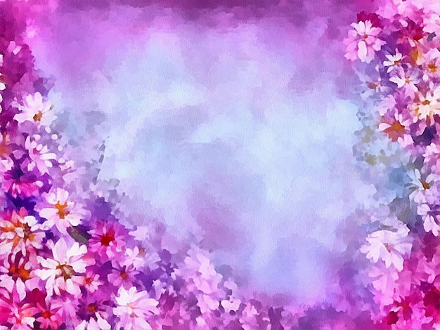 Digital drawing of nature floral background with beautiful flowers painting on paper style