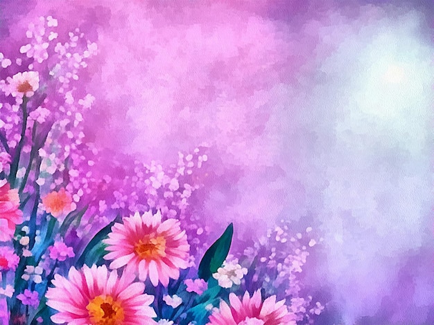 Digital drawing of nature floral background with beautiful flowers painting on paper style