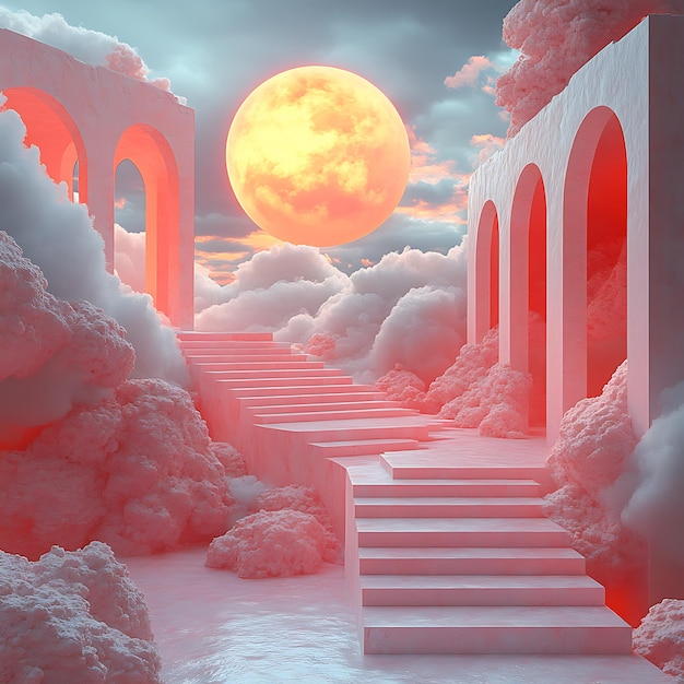 Photo digital dreamscapes blocky surreal dream visuals minimalist 3d dreaminspired art