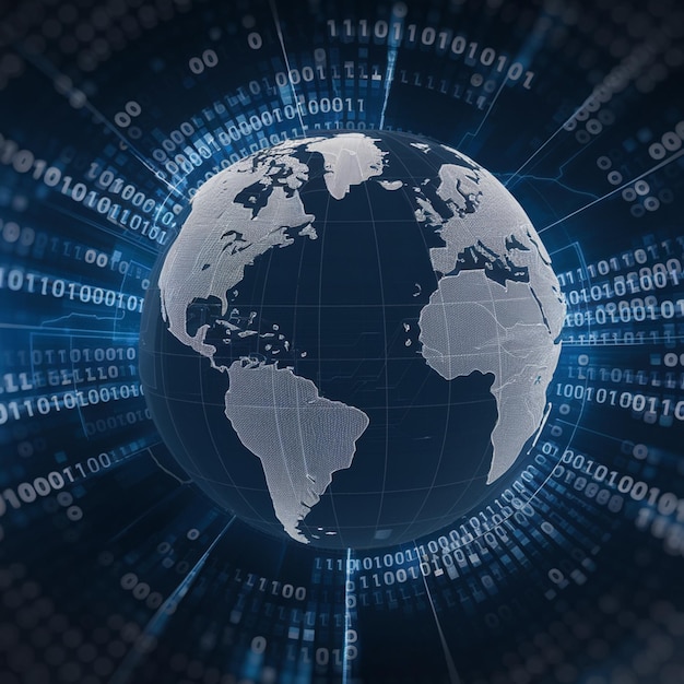 Photo digital earth with binary numbers highlighting global data visualization