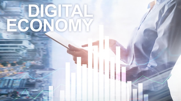 DIgital economy financial technology concept on blurred background