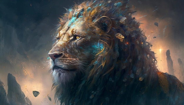 Digital fantasy art of a lion Generative Ai