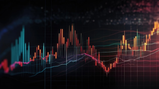 Digital financial Stock market graph chart on a dark background