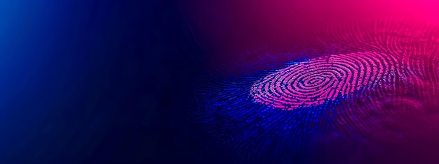 Digital fingerprint biometric identity security concept with blue and purple abstract pattern