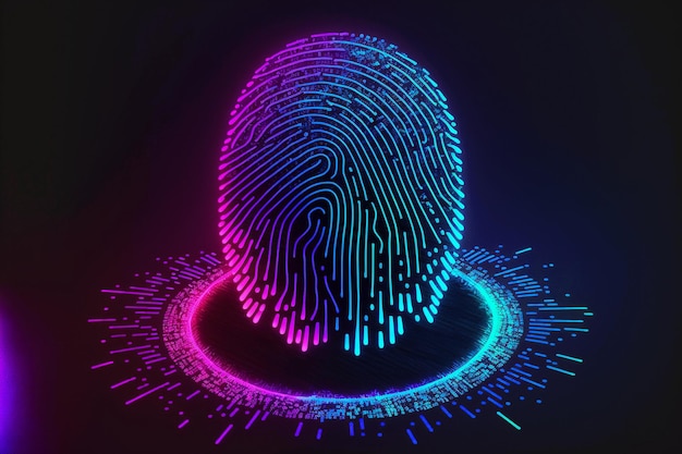 A digital fingerprint with a blue and pink background