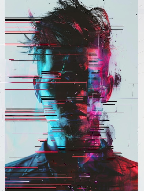 Photo digital glitch portrait noisy glitched face