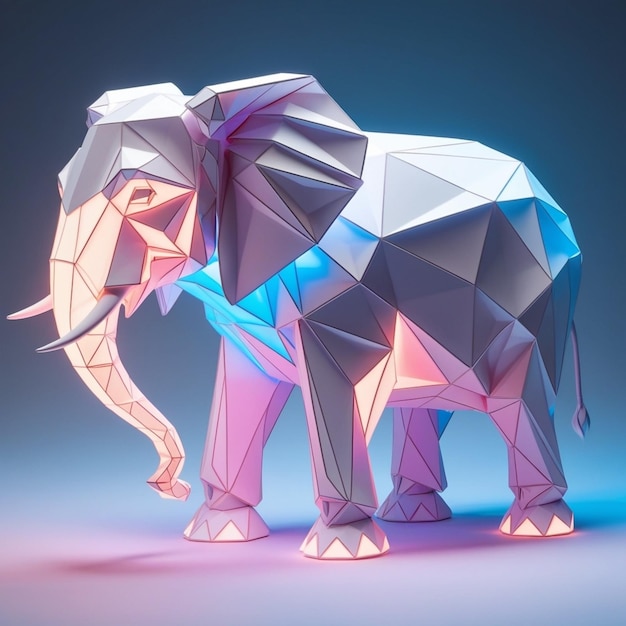 Photo digital glowing elephant of 3d triangular polygons