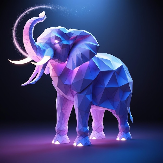 digital glowing elephant of 3d triangular polygons