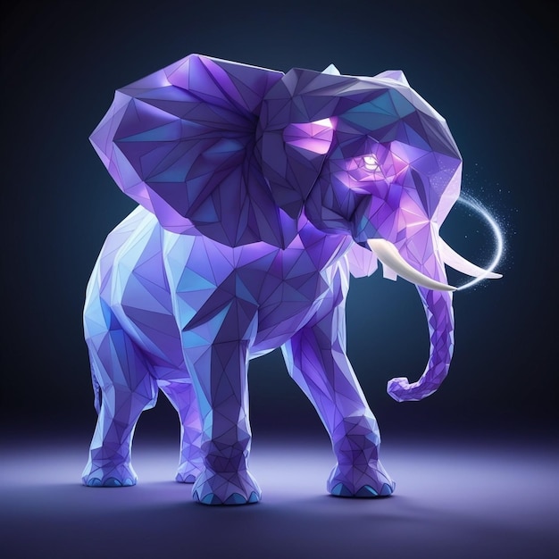 digital glowing elephant of 3d triangular polygons