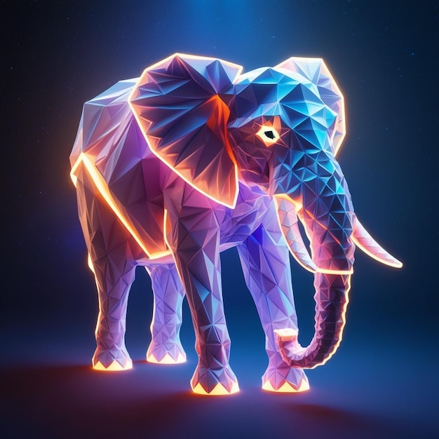 digital glowing elephant of 3d triangular polygons