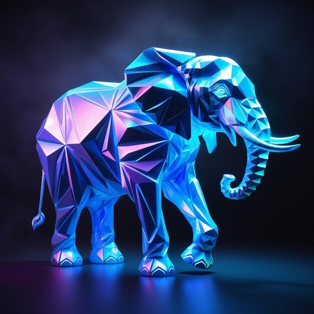 digital glowing elephant of 3d triangular polygons