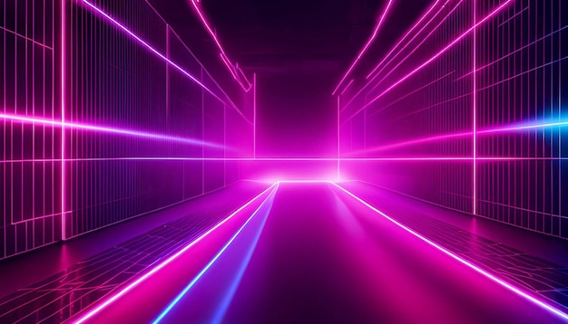 Digital glowing laser line empty wallpaper with neon effect