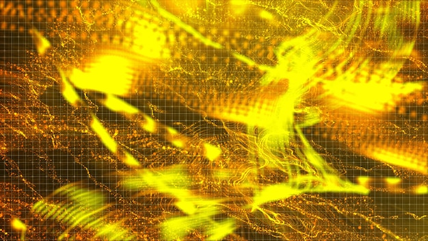 Digital gold color abstract sparkling wave particles flow