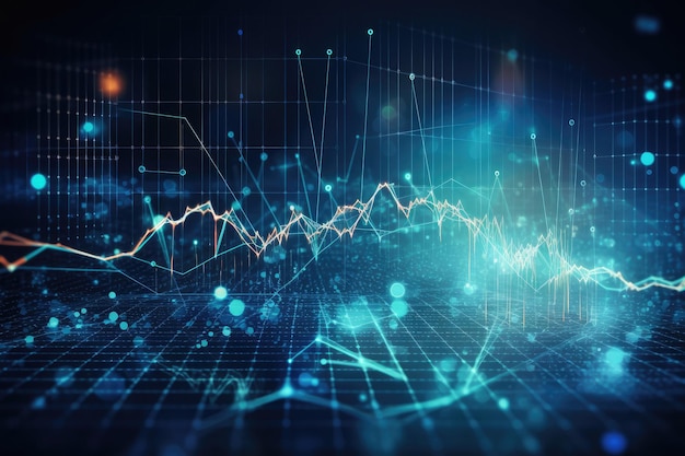 Digital graphs glowing lines and diagram on screen Big data analytics Generative AI