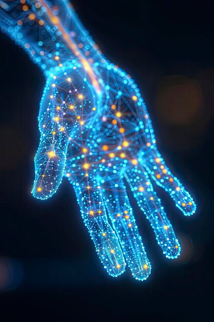 Photo digital hand data technology concept background