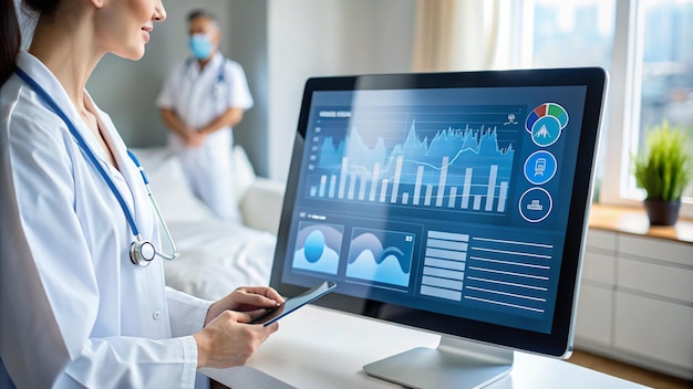 Photo a digital health dashboard monitoring patient wellness in realtime