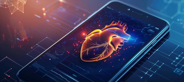 Digital Heart Health App with Analytics on Smartphone Screen for Monitoring and Wellness Tips