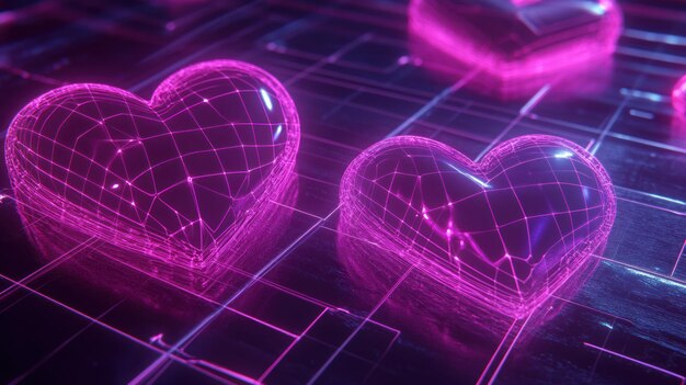 Photo digital hearts in neon lights