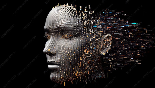 Digital human face abstraction Big data artificial intelligence or cyber security Generative AI