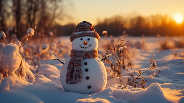 Digital Illustration of an Abstract Christmas Greeting Card with Sparkling Stars and a Snowman