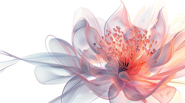 A digital illustration of an abstract flower in soft pastel colors with elegant flowing petals