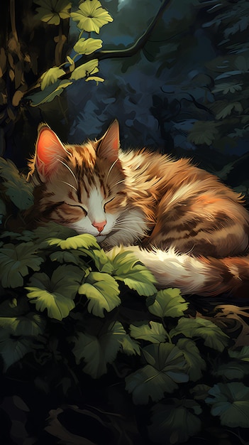 Digital Illustration of a Cat Sleeping as Wallpaper