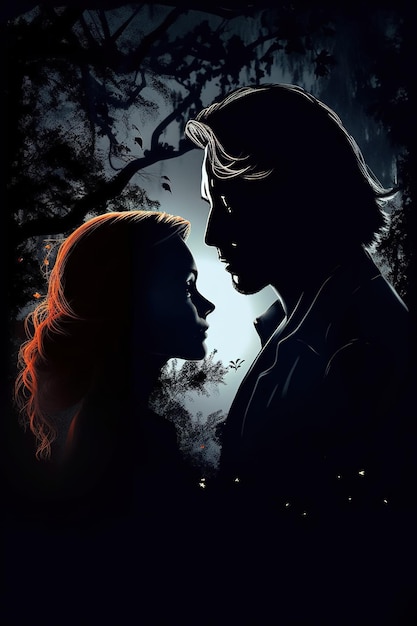 Digital illustration of a close man and woman