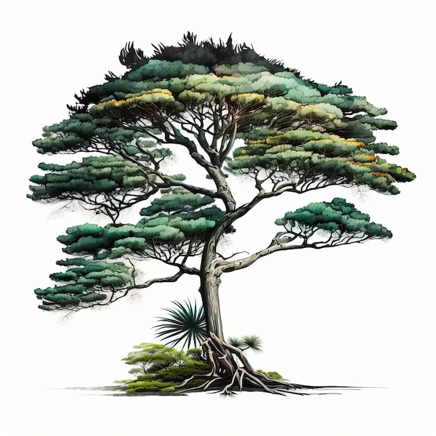 Digital Illustration Creative Tree Araucaria araucana White Background