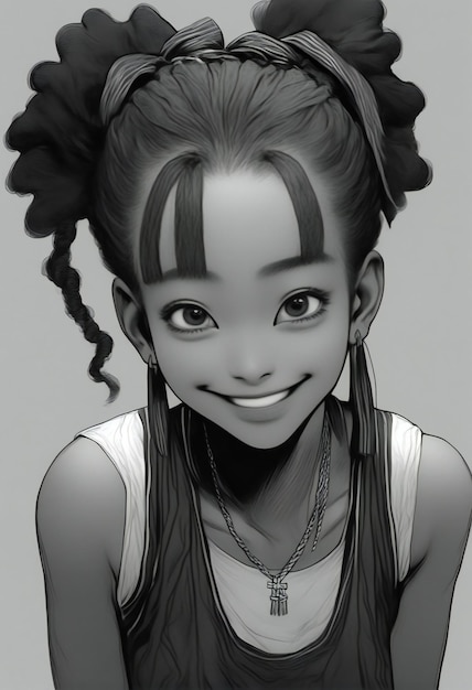 Digital Illustration of a Cute Teenage Girl in Black and White