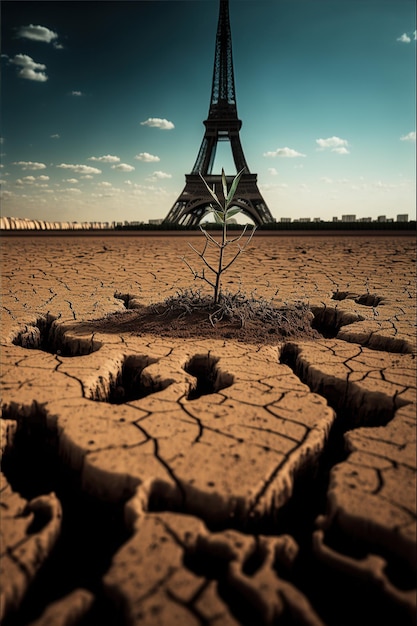 Digital illustration, drought scene in Paris