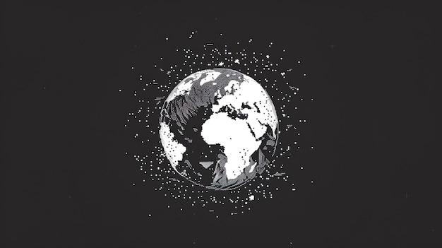 Photo digital illustration of earth in white on a black background