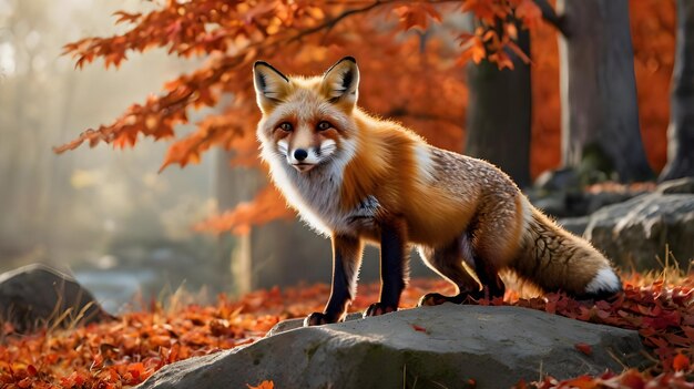 Digital illustration featuring a majestic fox with a striking appearance The fox has a thick white