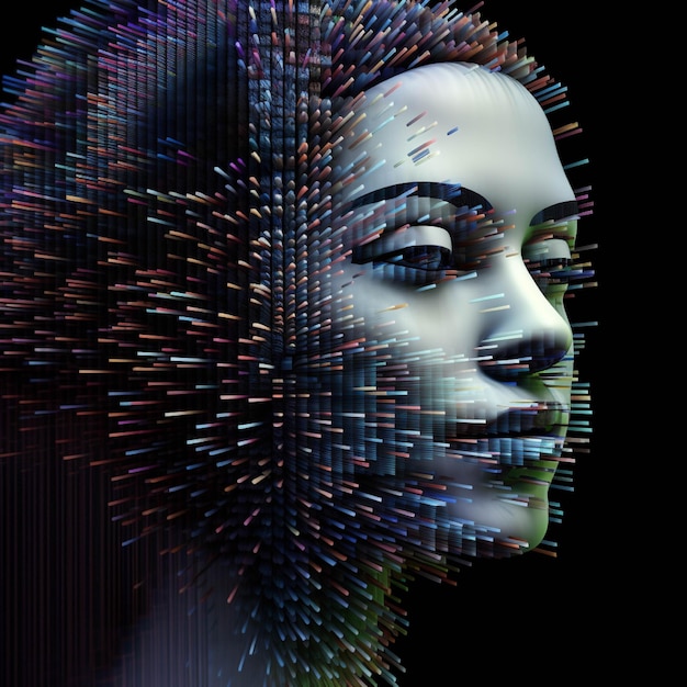 Digital Illustration of a Female Face with Cubes in the Background