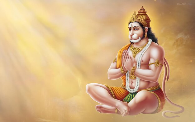 Photo a digital illustration of hanuman a hindu deity meditating in a peaceful setting