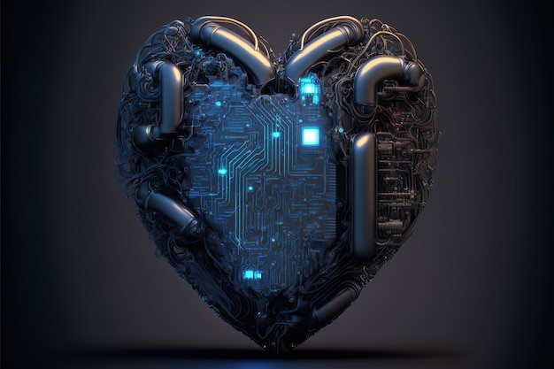 Digital illustration The heart is like an artificial cybercomputer machine