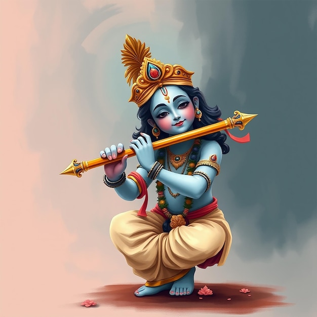 Photo a digital illustration of the lord krishna playing flute